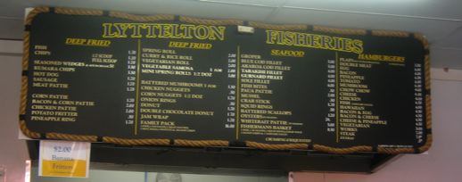 Lyttleton Fisheries menu