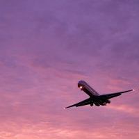 Plane in purple sky
