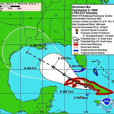 hurricane Ike new projected course