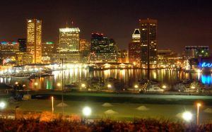 Baltimore Harbor at night