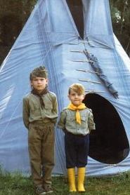 Scouts in front of a teepee