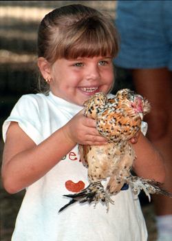 Girl holding chicken at Green Meadows Farm