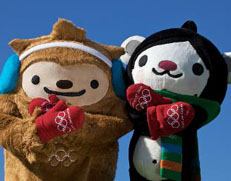 Olympic mascots wearing red mittens