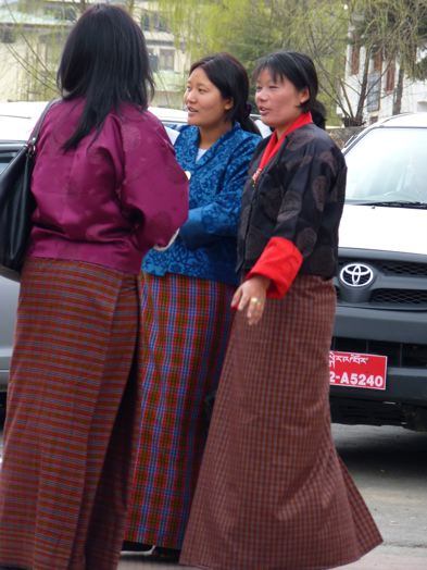 Bhutanese Women Wearing Traditional Kiras