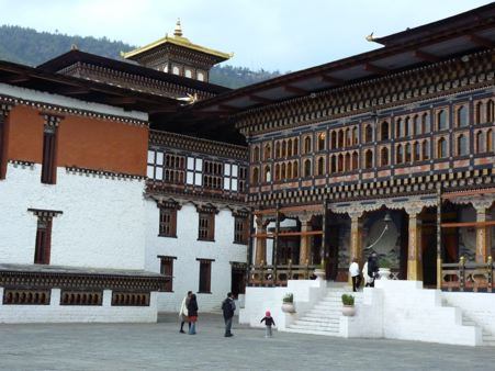 Interior courtyard of a Dzong in Thimpu, Bhutan