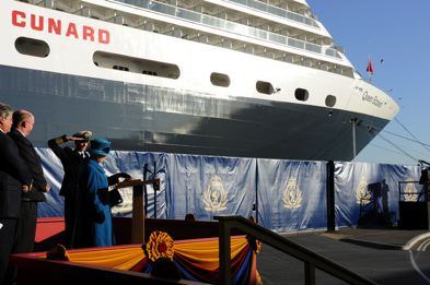 The Queen officially names the ship - photo via Cunard