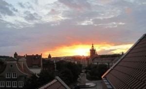 Sunset in Gdansk Poland - View from High Five Bar - photo by Lynn Langway