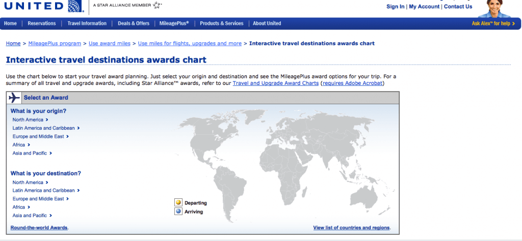 Snapshot, United Interactive Travel Award Map